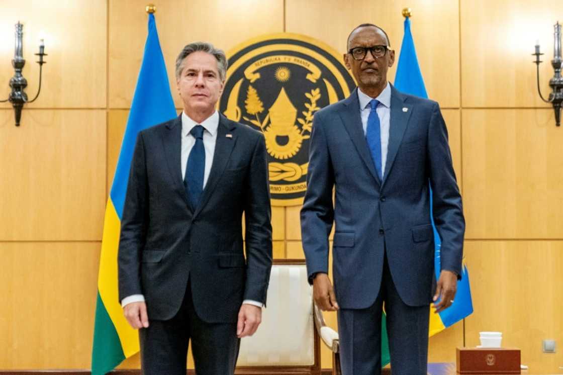 US Secretary of State Antony Blinken (left) met Rwandan President Paul Kagame on the final leg of an African tour US Secretary of State Antony Blinken (left) met Rwandan President Paul Kagame on the final leg of an African tour