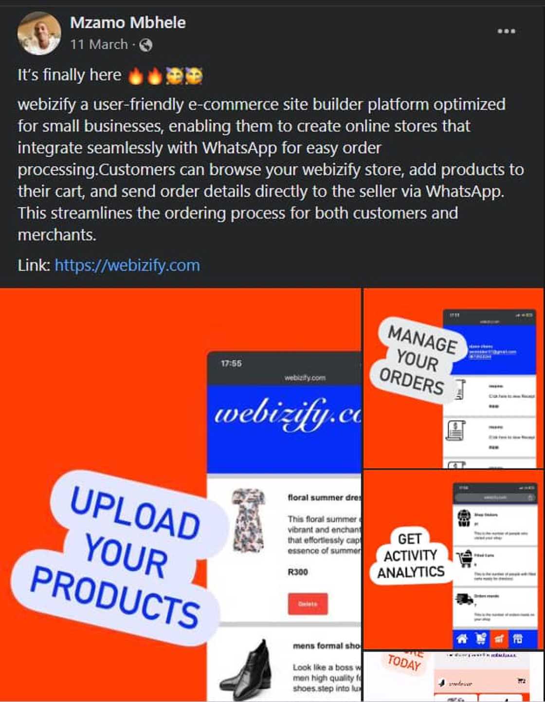 Mzamo Mbhele developed an app called Webizify, a user-friendly platform for small businesses to create online stores. Mzamo Mbhele developed an app called Webizify, a user-friendly platform for small businesses to create online stores.