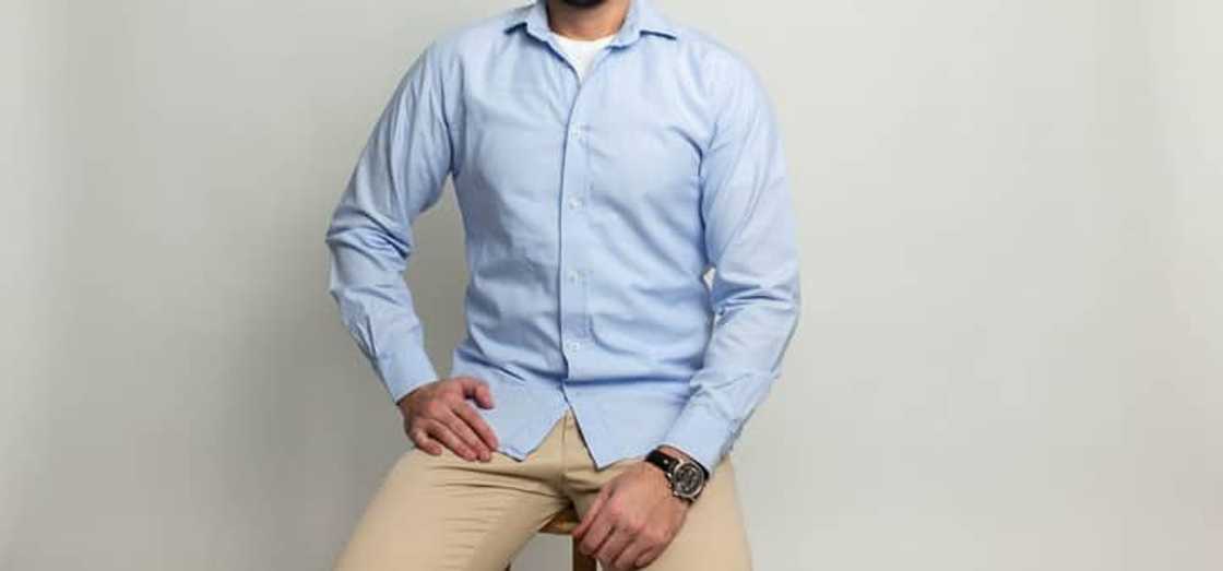 A button-up with chinos trousers