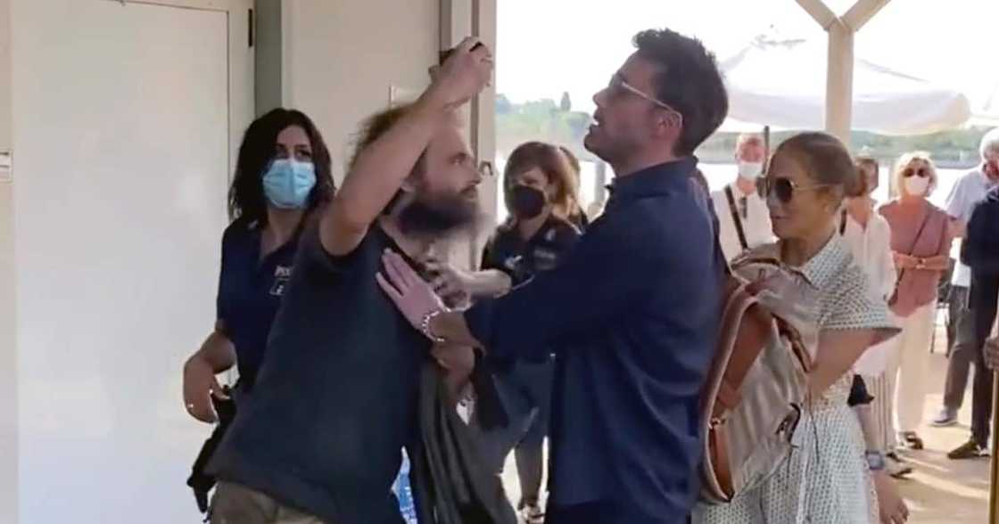 Ben Affleck squared up with a fan in Venice. Ben Affleck squared up with a fan in Venice.