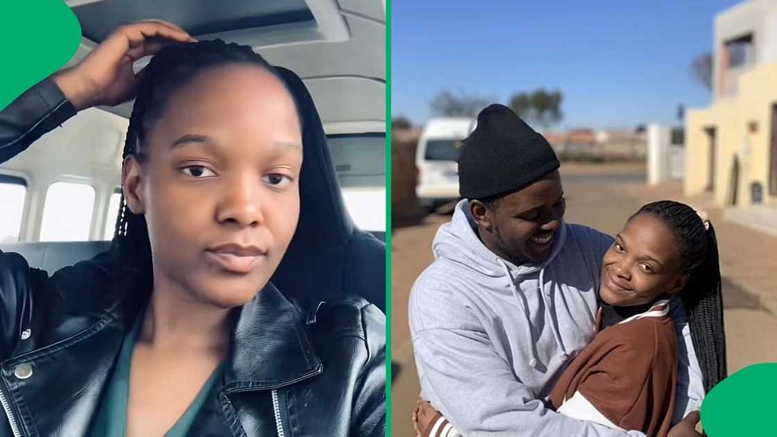 A TikTok video shows a woman's boyfriend annoying her at the taxi rank.