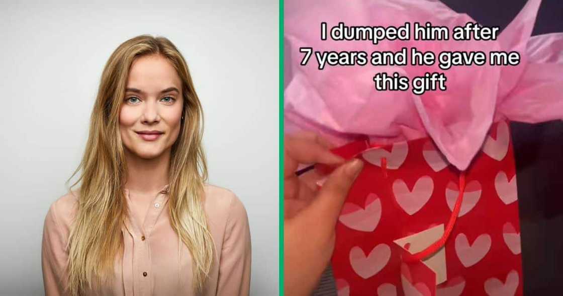 Woman receives a gift from her ex after she dumped him. Woman receives a gift from her ex after she dumped him.