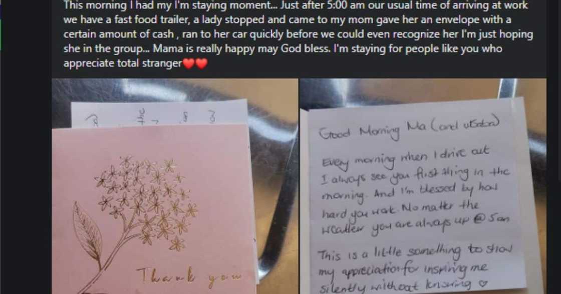 A stranger gave fast food trailer retailers a gift in a letter and money.