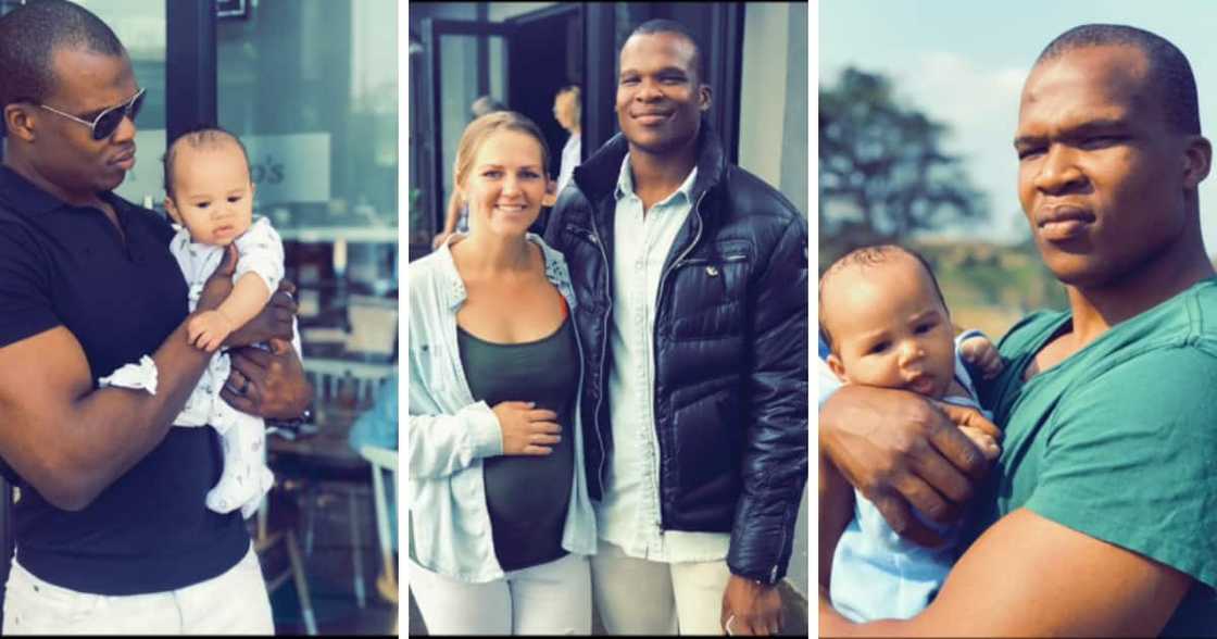 Lindani Myeni rugby player with wife Lindsay and family