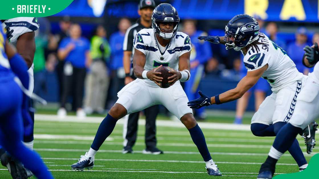 Seattle Seahawks quarterback Geno Smith at SoFi Stadium in Inglewood