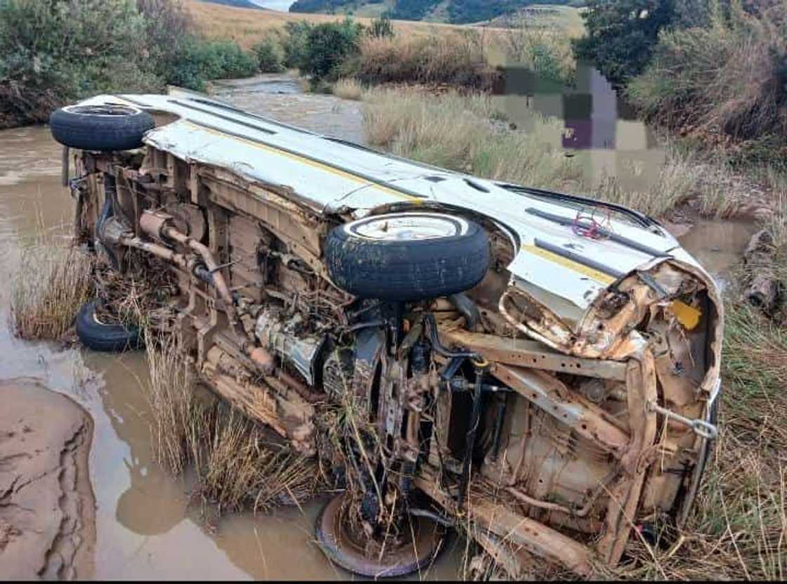 The taxi that was swept away after it attempted to cross the Ncamndane River The taxi that was swept away after it attempted to cross the Ncamndane River