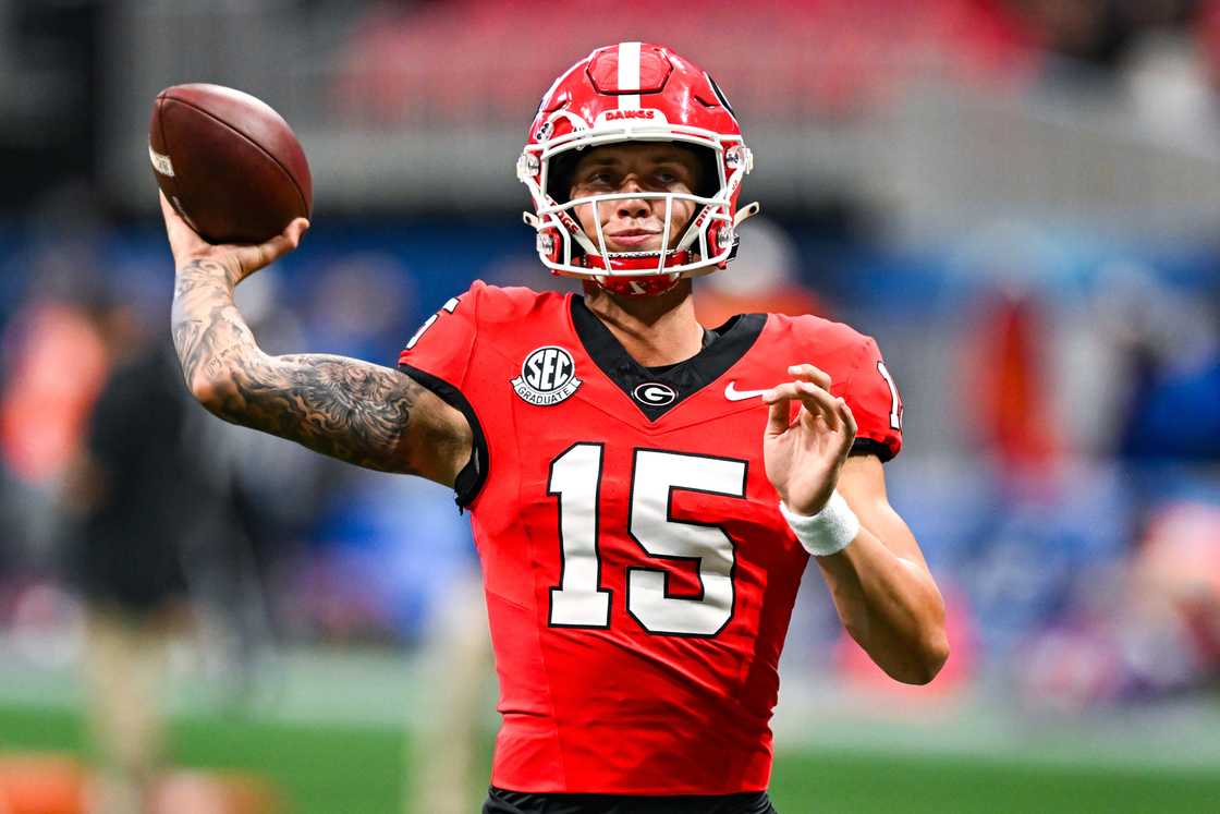 Carson Beck at Mercedes-Benz Stadium in Atlanta, GA Carson Beck at Mercedes-Benz Stadium in Atlanta, GA
