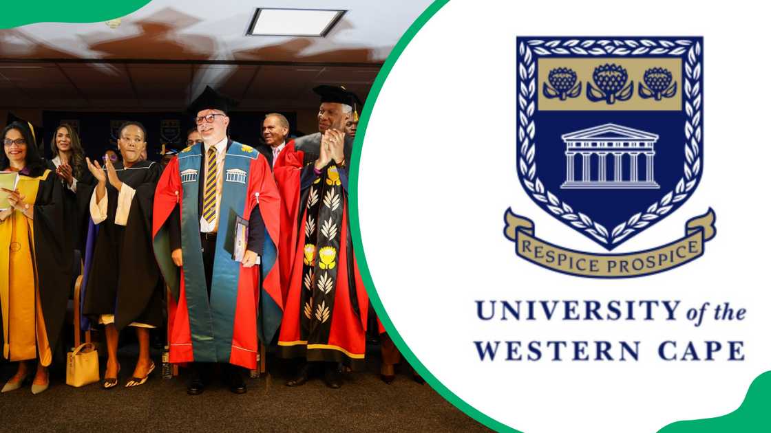 Professor RJ Balfour and UWC staff during his inauguration as the University’s new Rector and Vice-Chancellor and the UWC logo Professor RJ Balfour and UWC staff during his inauguration as the University’s new Rector and Vice-Chancellor and the UWC logo