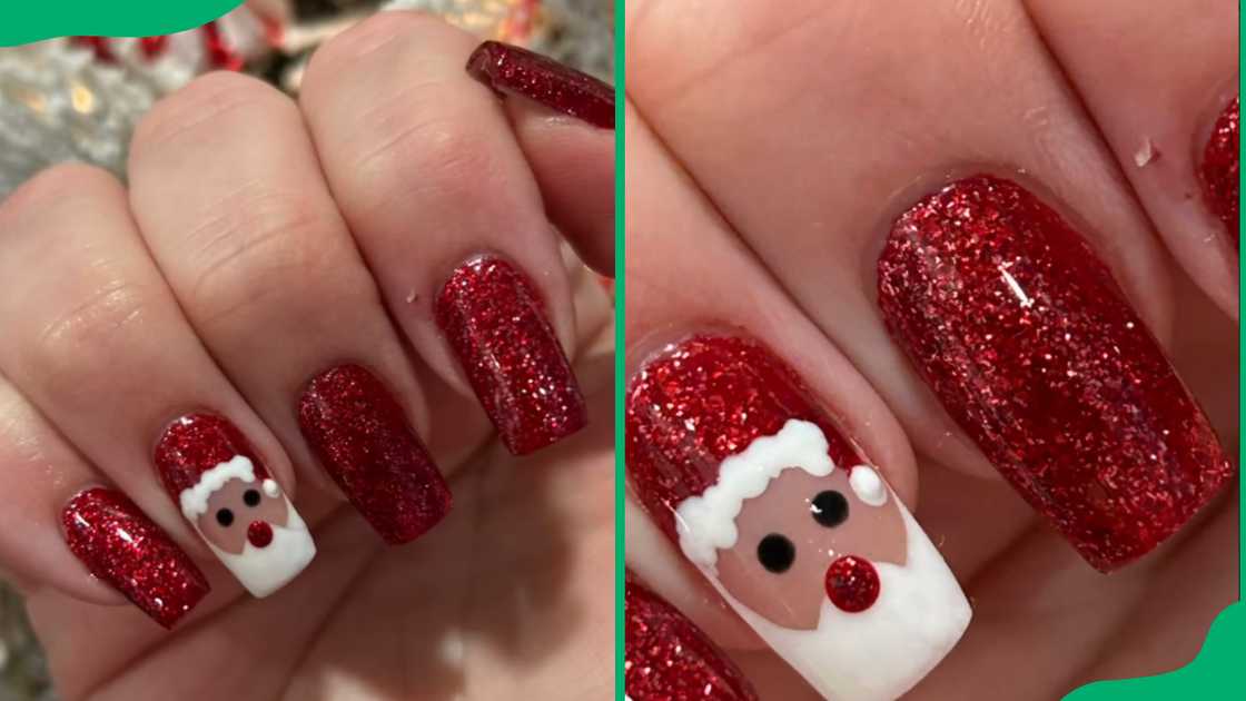 Sparkling Santa nail design