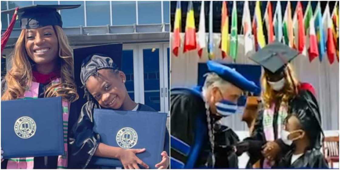 Joy as Single Mum Shares her Master’s Degree Graduation Stage with 5-year-old Daughter who Receives Diploma
