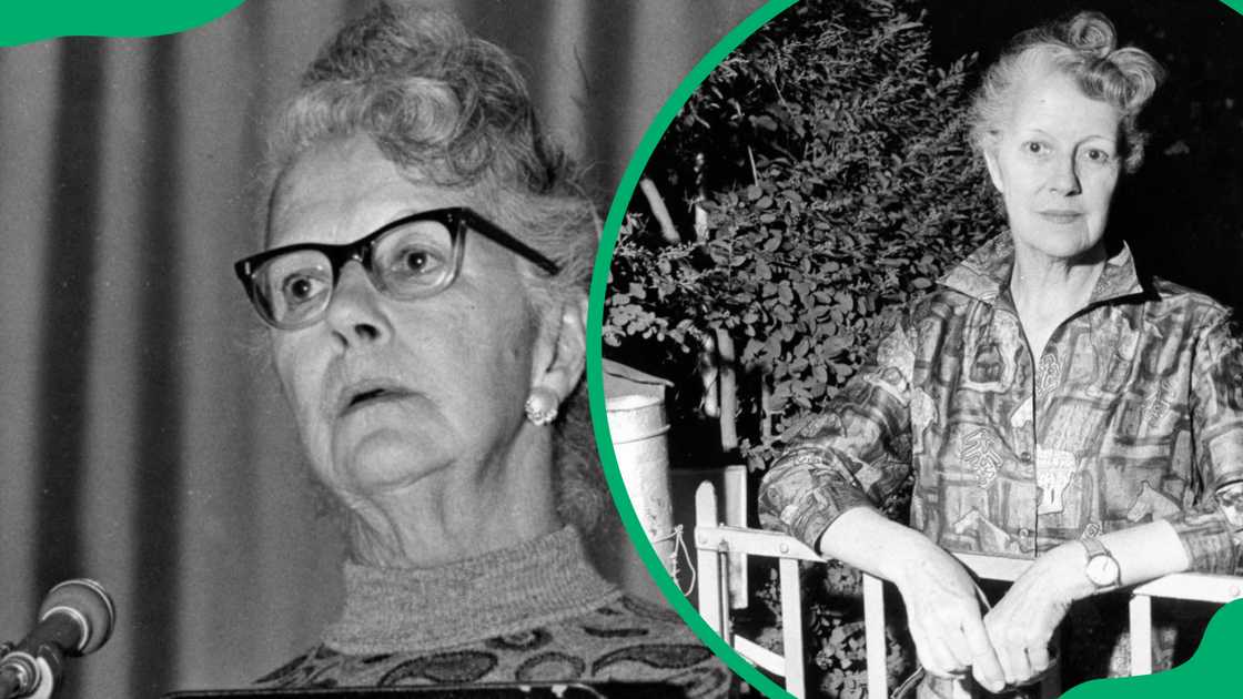 Helen Joseph delivering a speech and stands at her gate at night Helen Joseph delivering a speech and stands at her gate at night