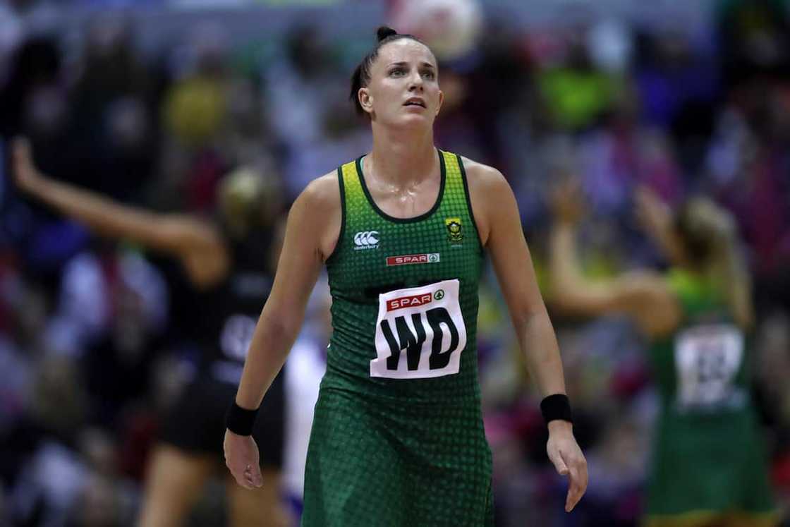 Van der Merwe during the Vitality Netball International Series match between South Africa and New Zealand at Copper Box Arena in January 2019.