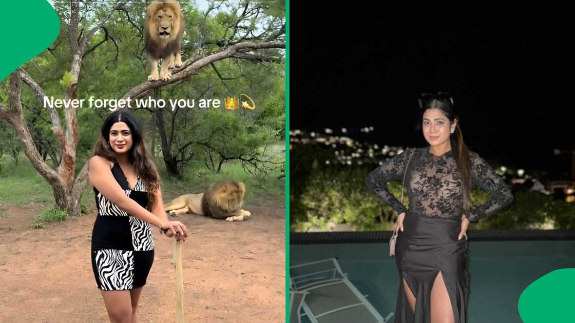 Woman's video posing with lions goes viral.