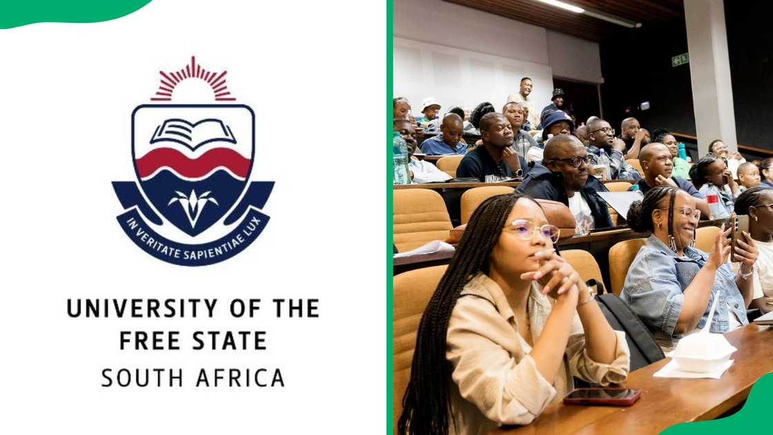University of Free State logo and students in class