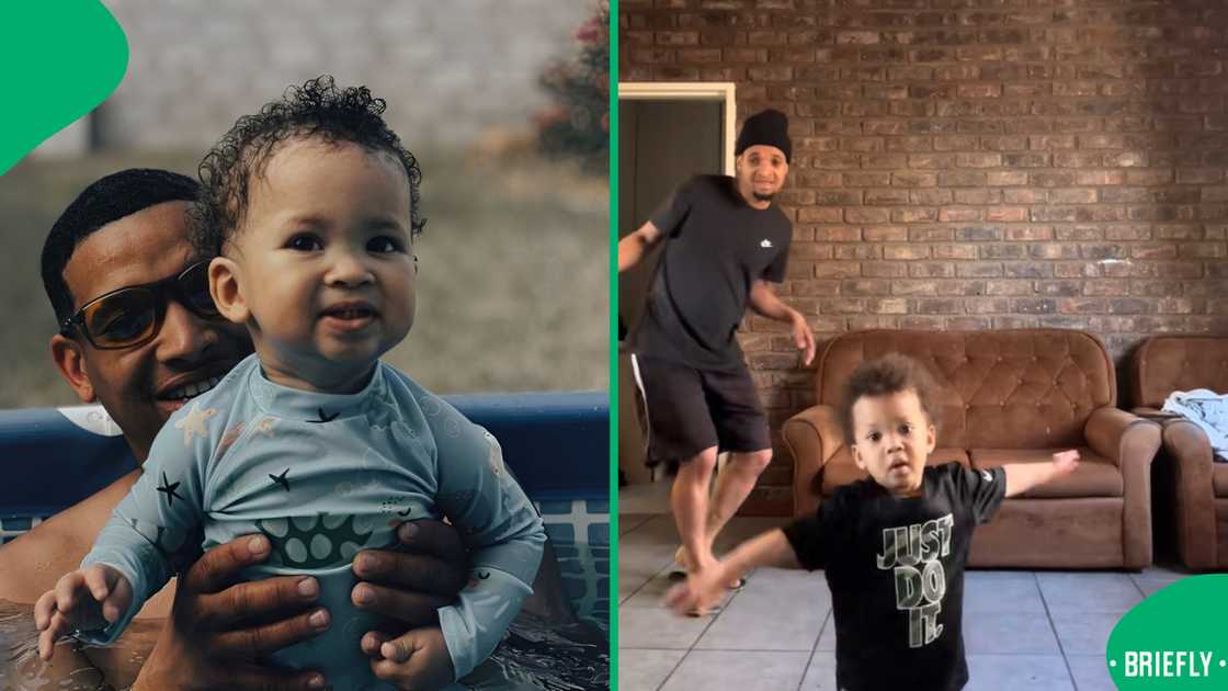 The father, who acted as if he wasn't happy to hear the song at first, could not help but join his son