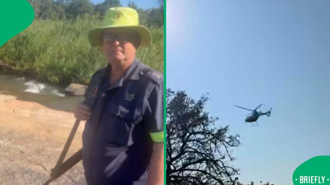 The visual on the right showed a police search and rescue helicopter flying overhead The visual on the right showed a police search and rescue helicopter flying overhead