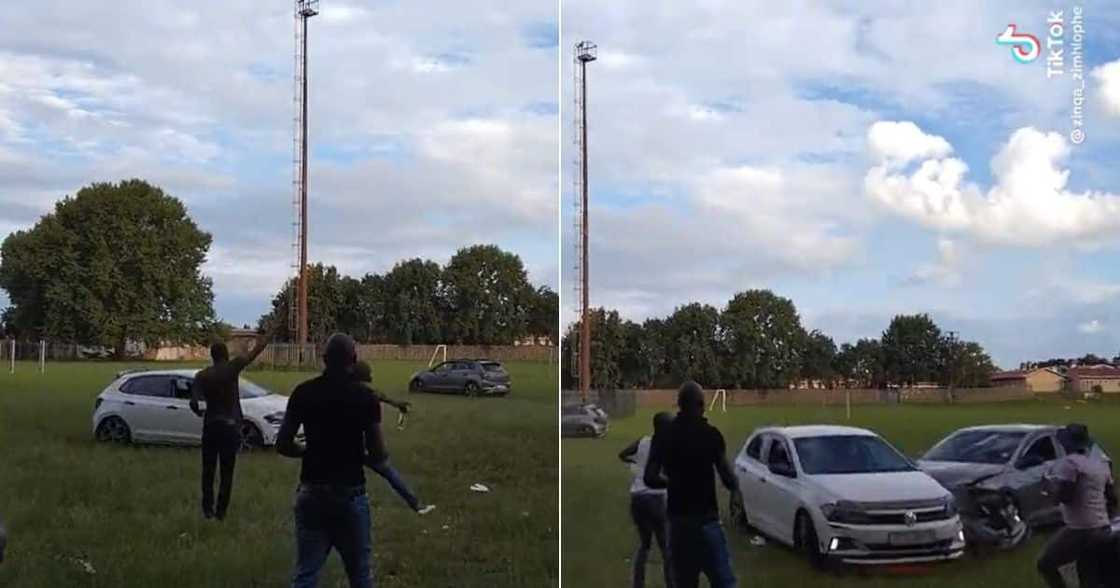 Car crashes into another and groove Car crashes into another and groove