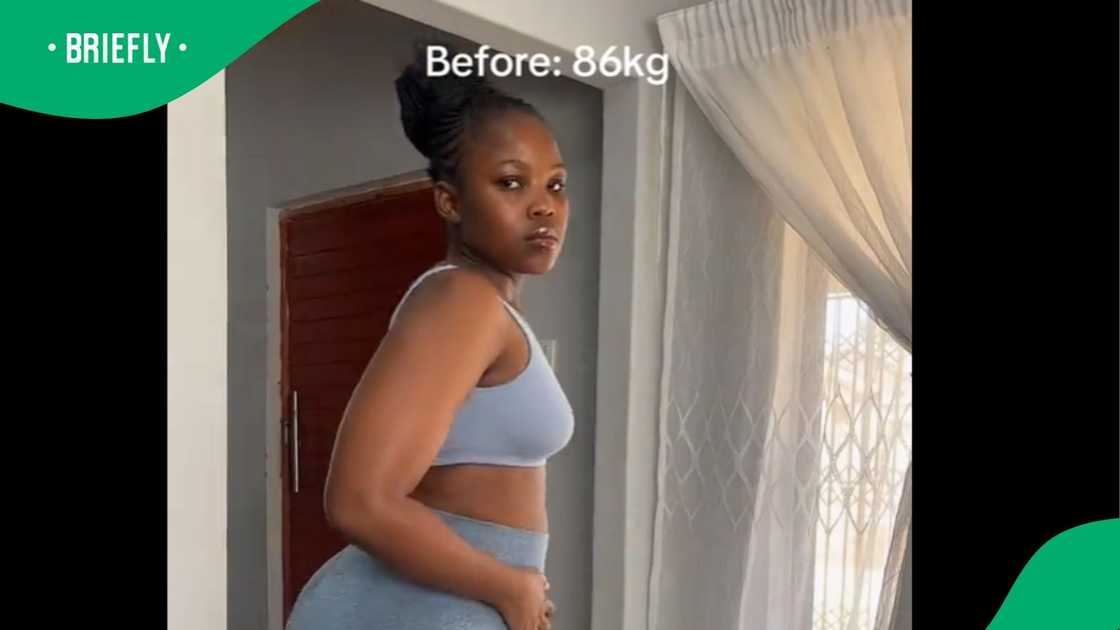 A young woman showed off her body transformation. A young woman showed off her body transformation.