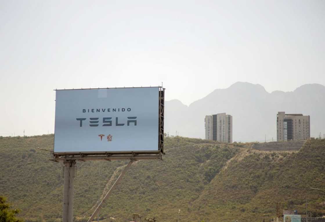 'Welcome Tesla' reads a billboard in Mexico's northern city of Monterrey, where US electric car maker plans to open a giant factory