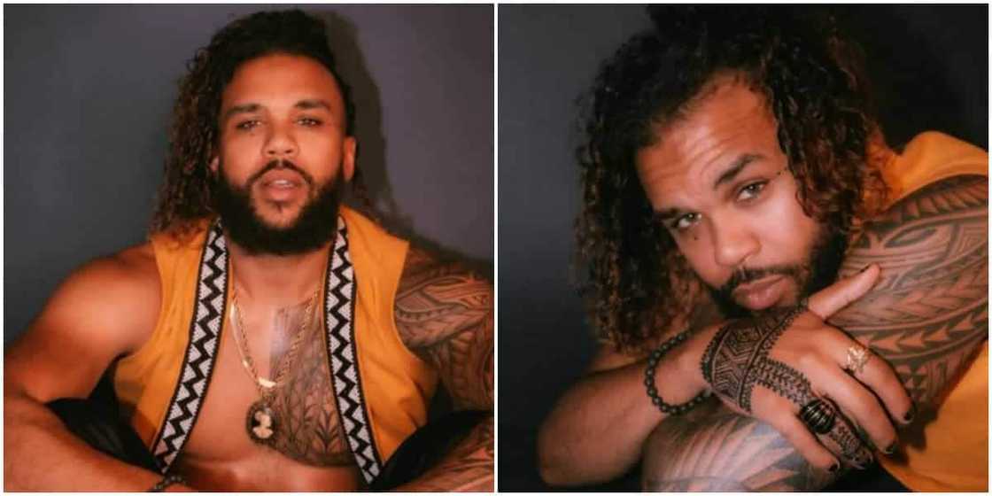 From Classic Man to Aquaman: Fans Drool As Nigerian American Star Jidenna Puts Massive Body Artwork on Display