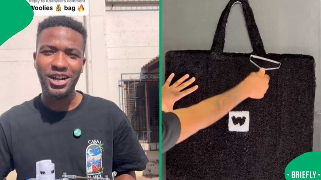 The screenshot on the right captured the man cleaning and preparing the Woolworths rug