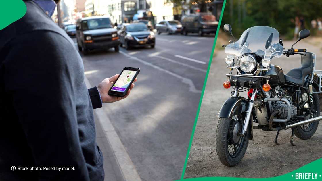 A passenger waiting for their e-hailing driver on a motorbike. A passenger waiting for their e-hailing driver on a motorbike.