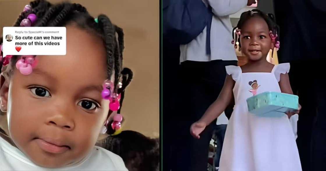 A TikTok video shows a little girl sharing her food with a stranger. A TikTok video shows a little girl sharing her food with a stranger.