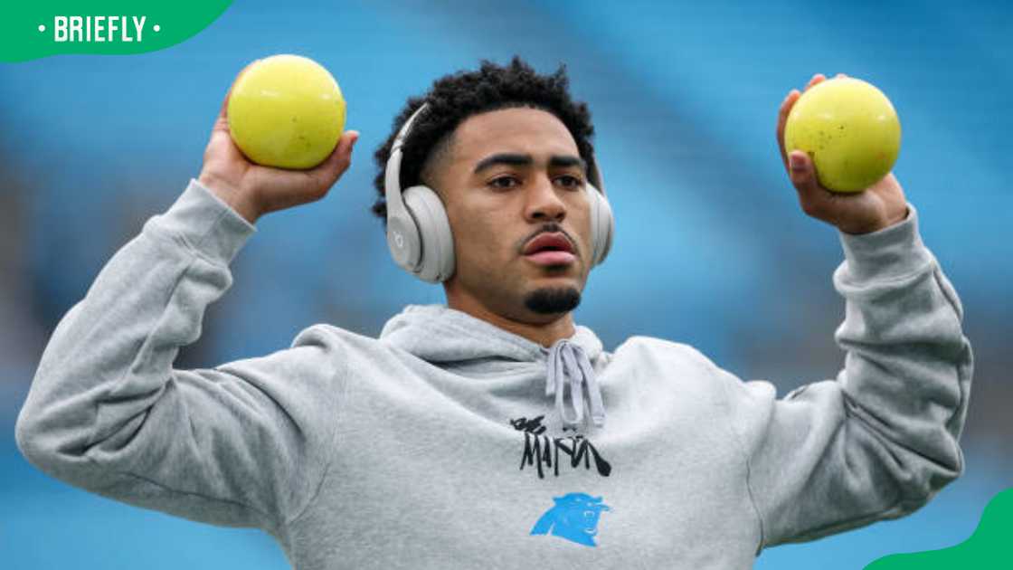 Bryce Young of the Carolina Panthers warming Bryce Young of the Carolina Panthers warming