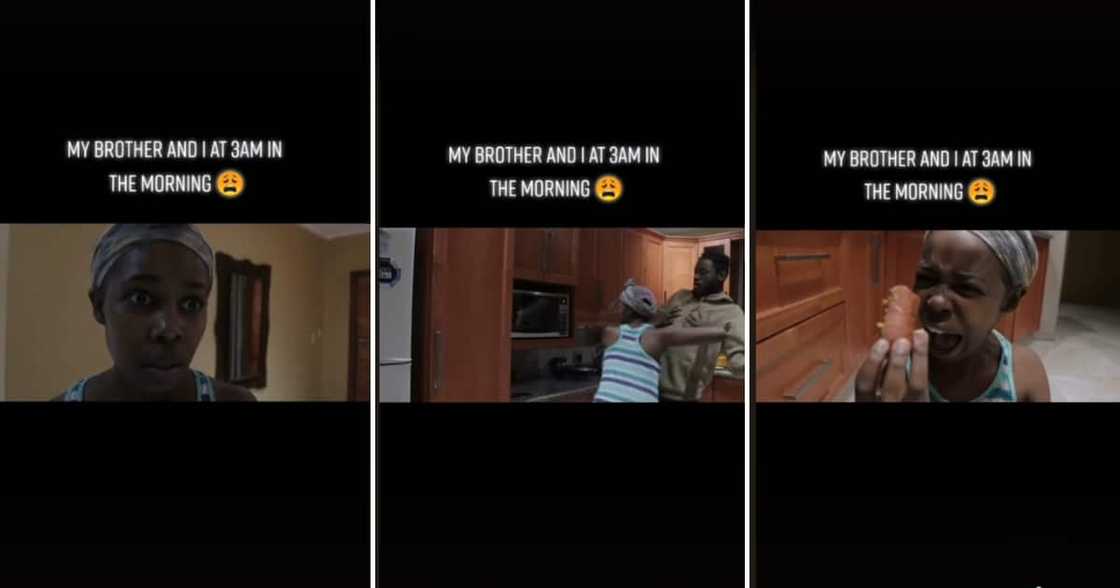 A sister had a dramatic reaction to her brother eating her food that made Mzansi laugh. A sister had a dramatic reaction to her brother eating her food that made Mzansi laugh.