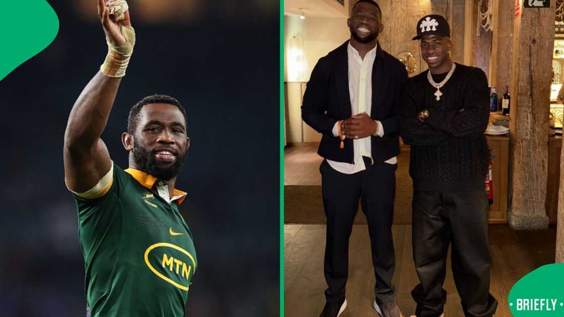 Siya Kolisi and Vinicius Junior meet after Real Madrid's UCL clash with RB Salzburg. Siya Kolisi and Vinicius Junior meet after Real Madrid's UCL clash with RB Salzburg.