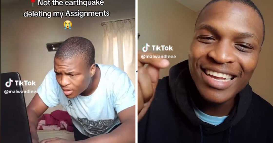 TikTok video shows a student reacting to an earthquake "deleting" his assignment