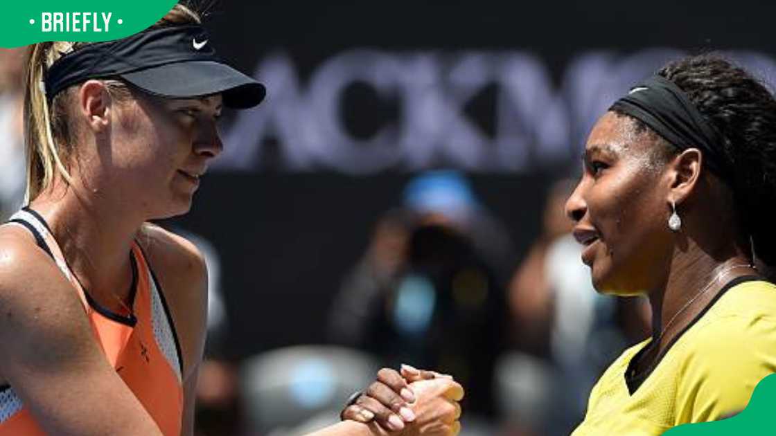 Serena Williams (R) with Russia's Maria Sharapova during the 2016 Australian Open tennis tournament