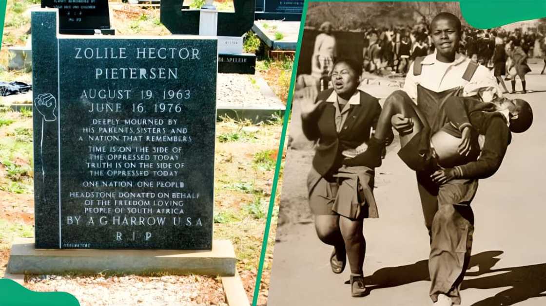 Mbuyisa and Hector's sister carrying the 12-year-old's body Mbuyisa and Hector's sister carrying the 12-year-old's body