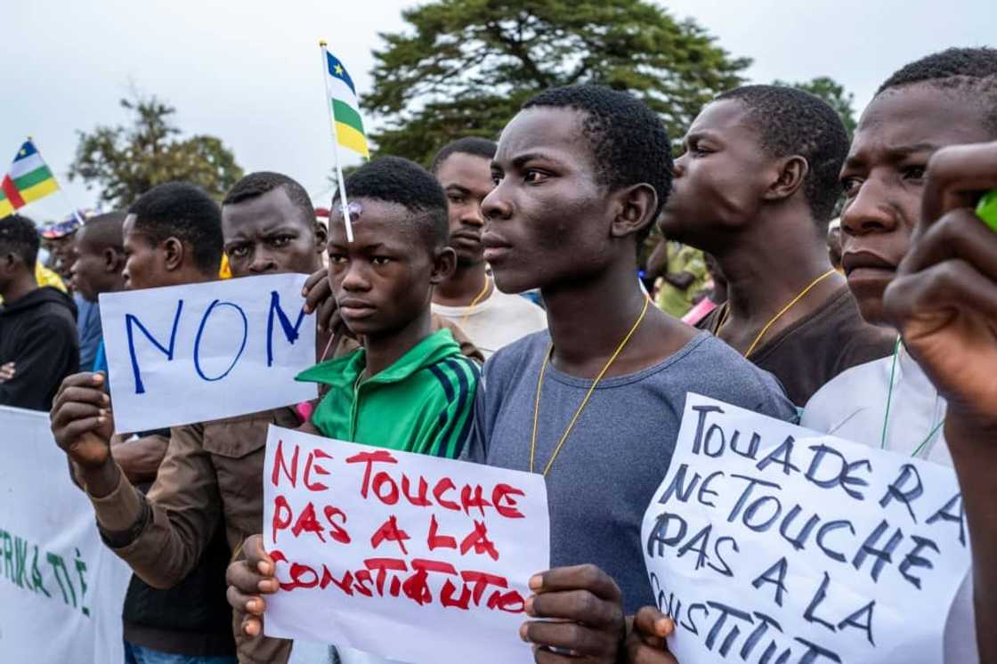 Opposition and civil society groups in August staged a protest in Bangui against changing the constitution Opposition and civil society groups in August staged a protest in Bangui against changing the constitution
