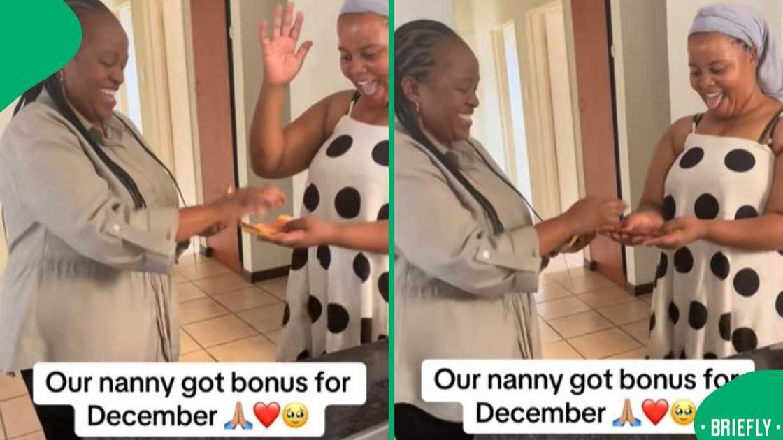 The picture on the right captured the nanny's reaction to getting a bonus The picture on the right captured the nanny's reaction to getting a bonus