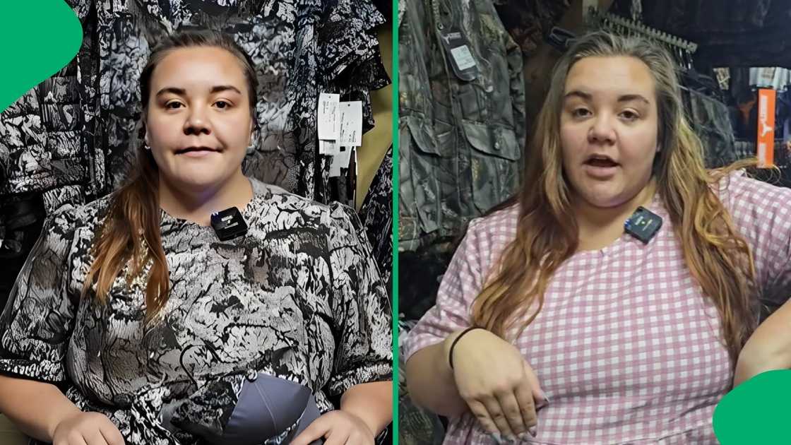 A woman showed people how to look like trees with the clothes she sells where she works