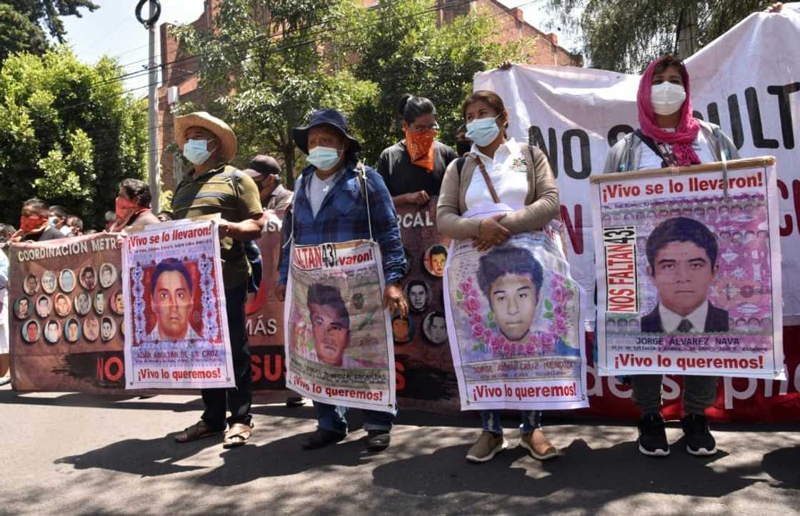 Relatives of 43 Mexican students who disappeared in 2014 protest outside the Israeli embassy in Mexico City to demand the extradition of a fugitive former investigator Relatives of 43 Mexican students who disappeared in 2014 protest outside the Israeli embassy in Mexico City to demand the extradition of a fugitive former investigator
