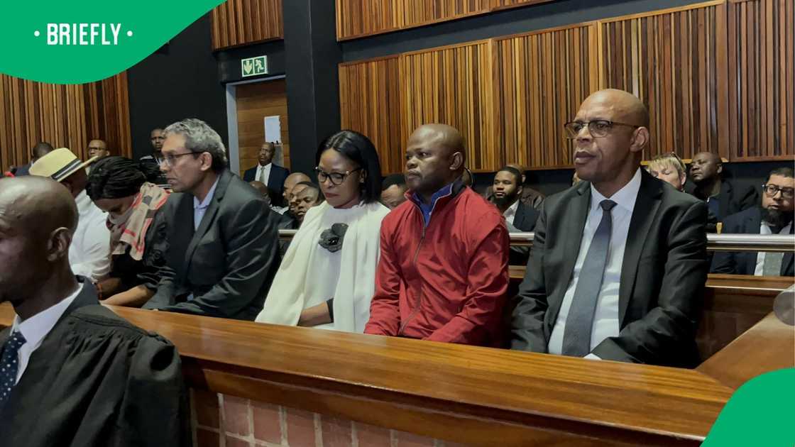 Pule Mabe in court alongside six other people charged with fraud, corruption and theft.