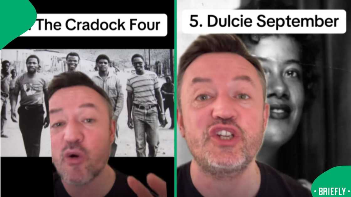 The screenshot on the right captured the man honouring Dulcie September The screenshot on the right captured the man honouring Dulcie September