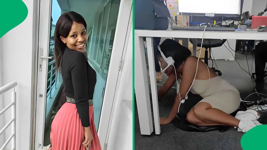 TikTok users were amused after seeing a lady sitting under a desk while working TikTok users were amused after seeing a lady sitting under a desk while working