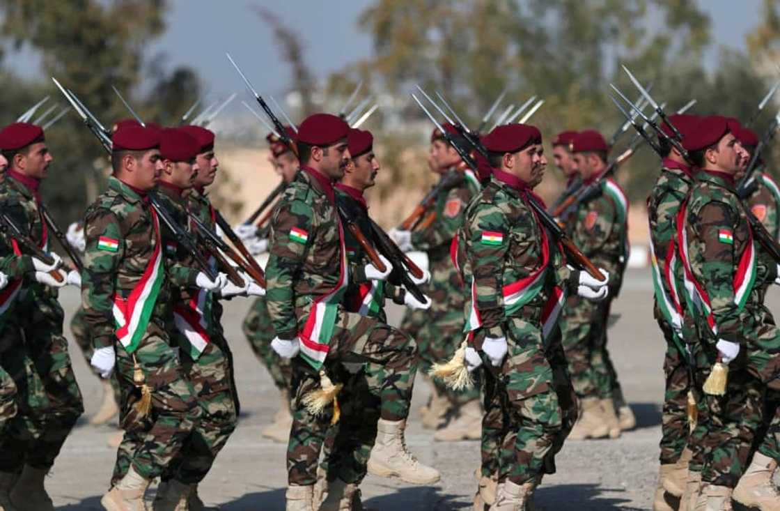 Iraqi-Kurdish Peshmerga officers take part in a graduation ceremony in Arbil, the capital of Iraq's northern autonomous Kurdish region, on January 15, 2023 Iraqi-Kurdish Peshmerga officers take part in a graduation ceremony in Arbil, the capital of Iraq's northern autonomous Kurdish region, on January 15, 2023