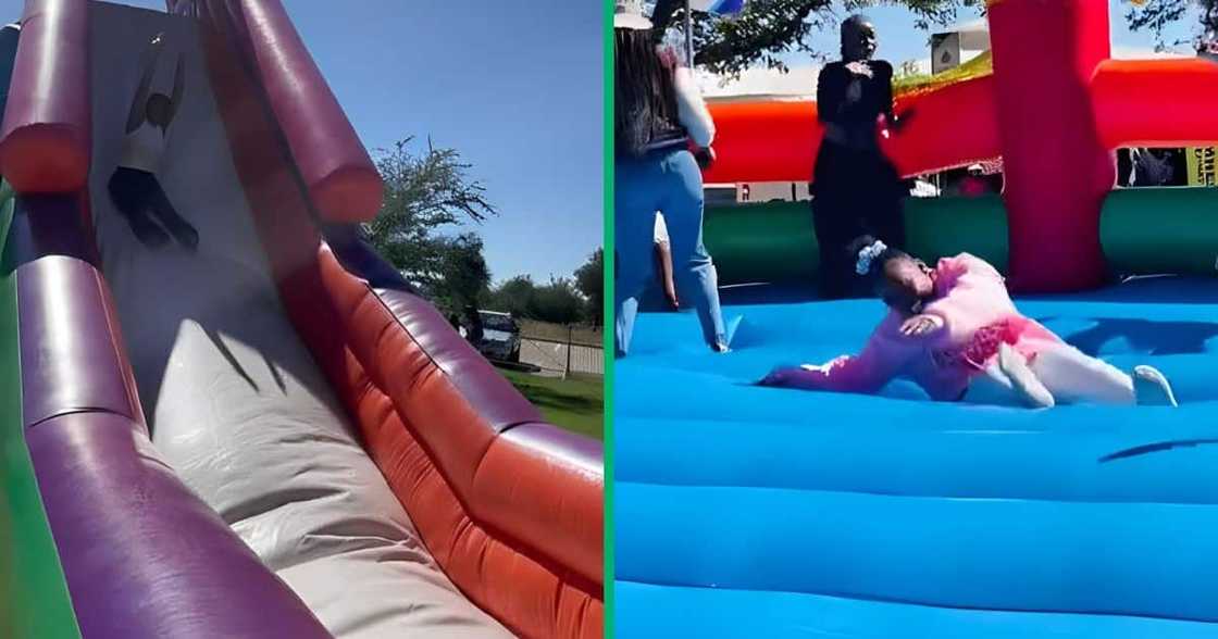 University students on jumping castle