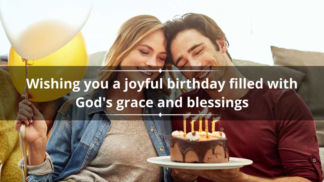 A young couple celebrating husband's birthday at home