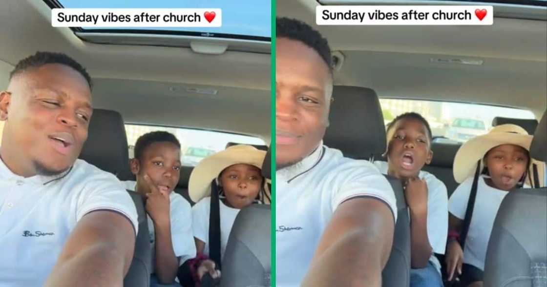 Father singing with children Father singing with children