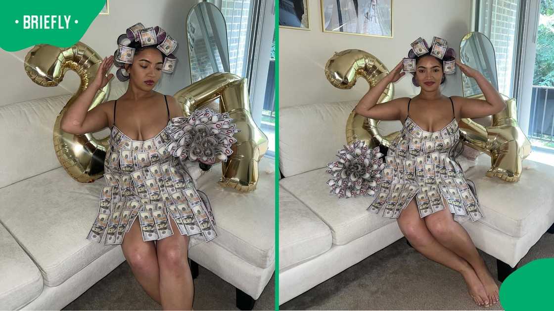 A woman wore $100 bills on her birthday.