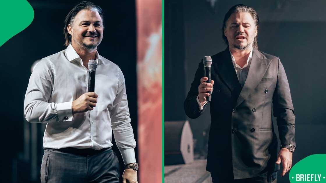 The pastor on the right was preaching for the congregation The pastor on the right was preaching for the congregation