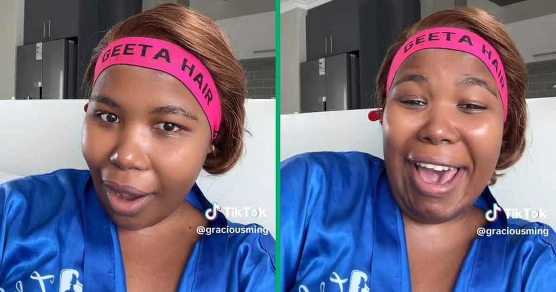 A woman showed her reaction to a Temu wig A woman showed her reaction to a Temu wig