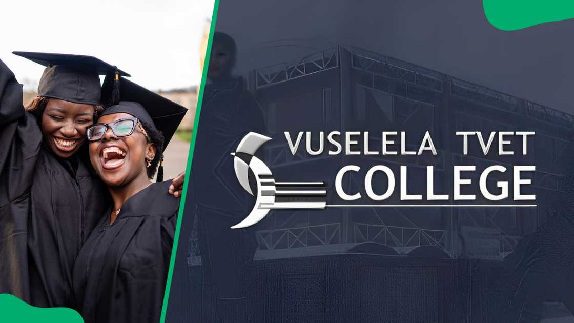 Graduating students (L). Vuselela TVET College logo (R) Graduating students (L). Vuselela TVET College logo (R)