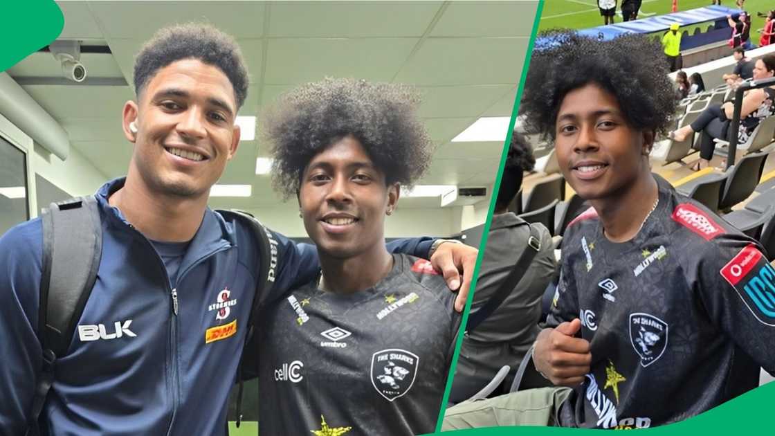 A local artist met Sacha Feinberg-Mngomezulu at a Sharks and Stormers match. A local artist met Sacha Feinberg-Mngomezulu at a Sharks and Stormers match.