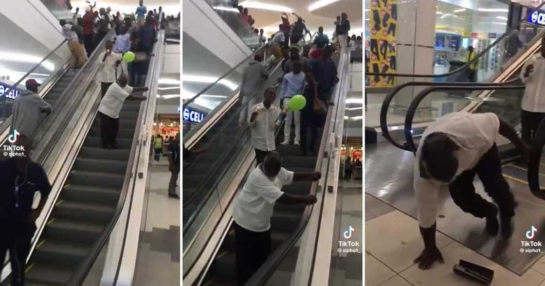 Video of SA shoppers that were laughing at an old man falling off an escalator Video of SA shoppers that were laughing at an old man falling off an escalator